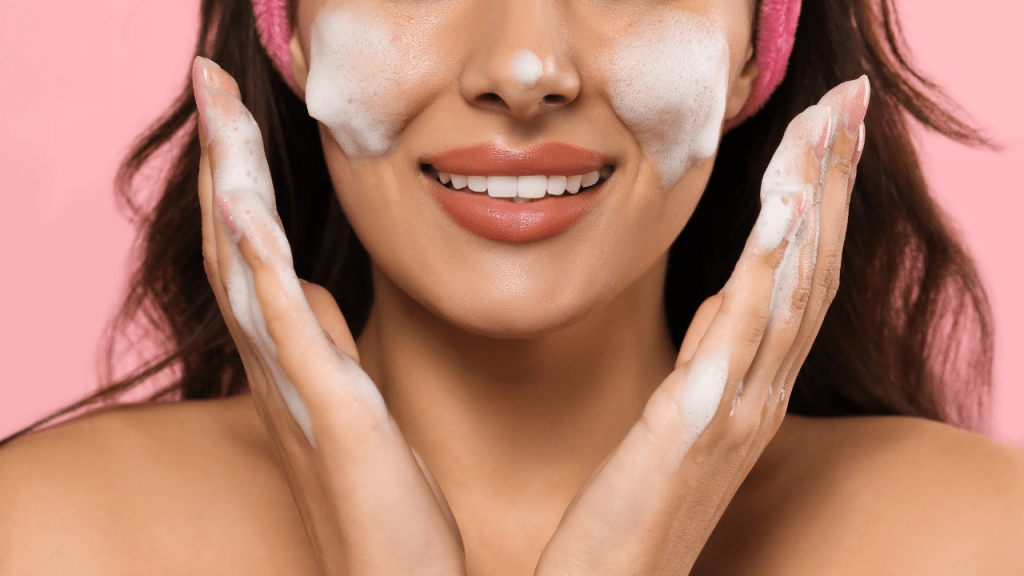 girl using black soap foam